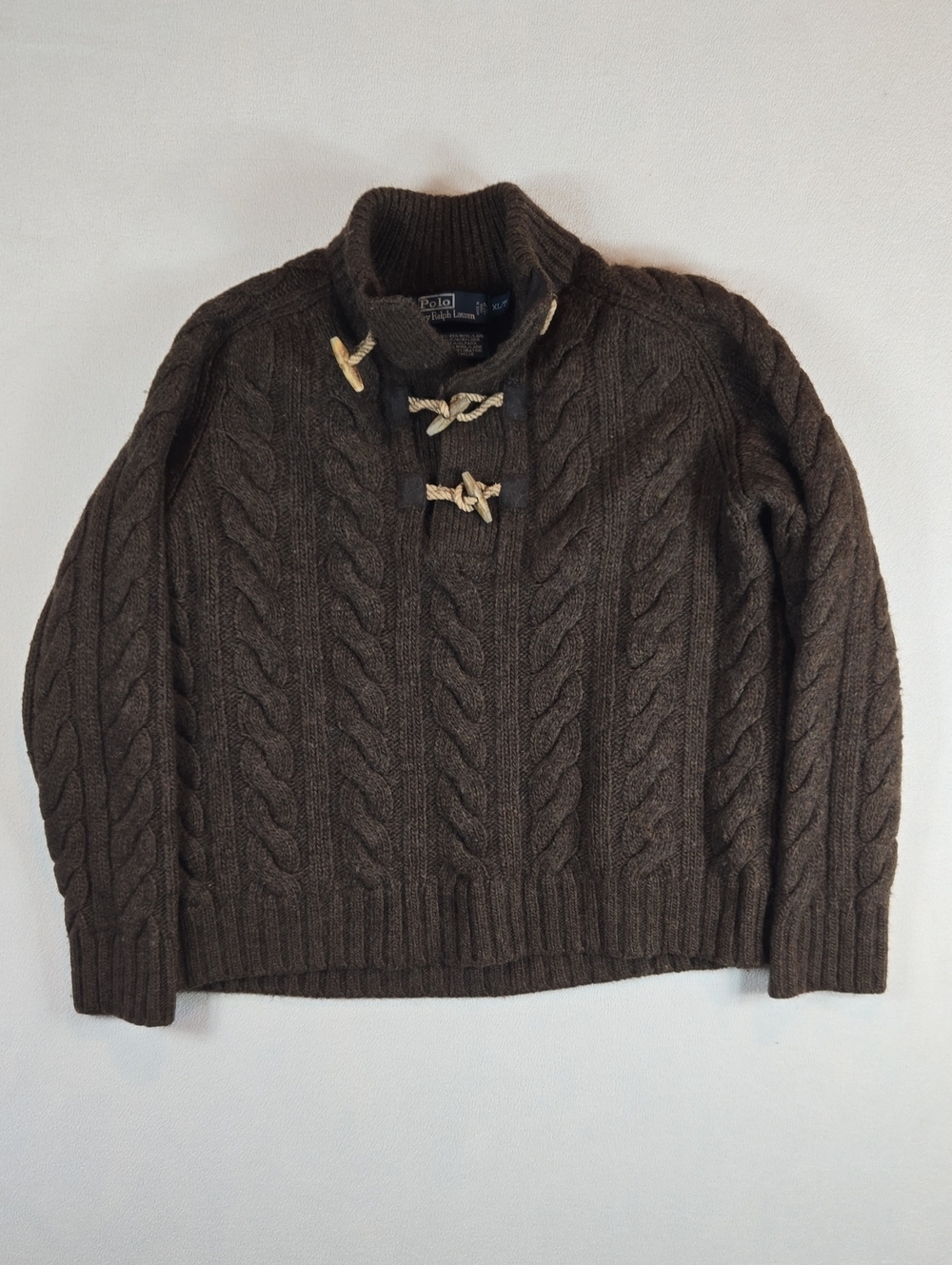 Polo by Ralph Lauren Blue Label Brown Cable-Knit Toggle Sweater